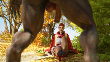While walking to her grandmother's house, Little Red was scared by a wolfman with a big dick.